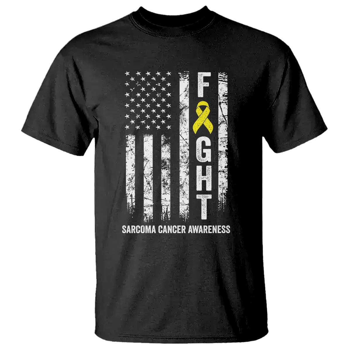 Fight Sarcoma Cancer Awareness T Shirt Yellow Ribbon Vintage American Flag TS11 Black Print Your Wear