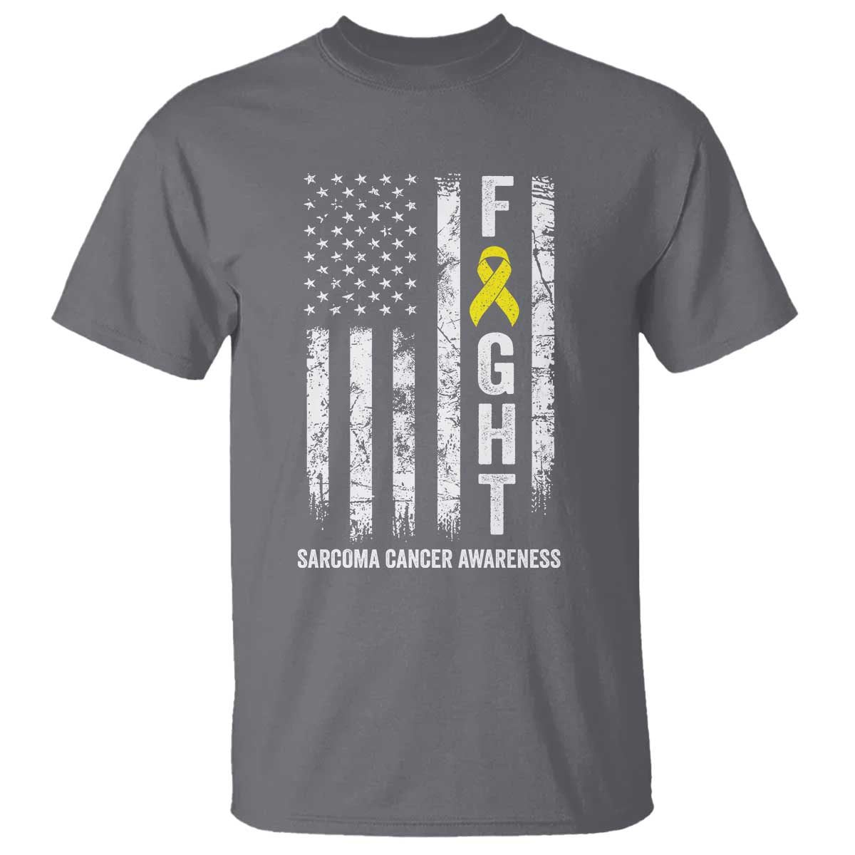 Fight Sarcoma Cancer Awareness T Shirt Yellow Ribbon Vintage American Flag TS11 Charcoal Print Your Wear