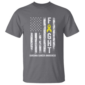 Fight Sarcoma Cancer Awareness T Shirt Yellow Ribbon Vintage American Flag TS11 Charcoal Print Your Wear