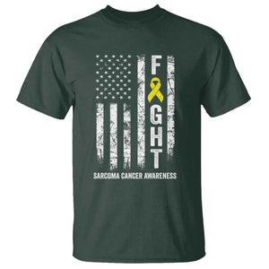 Fight Sarcoma Cancer Awareness T Shirt Yellow Ribbon Vintage American Flag TS11 Dark Forest Green Print Your Wear