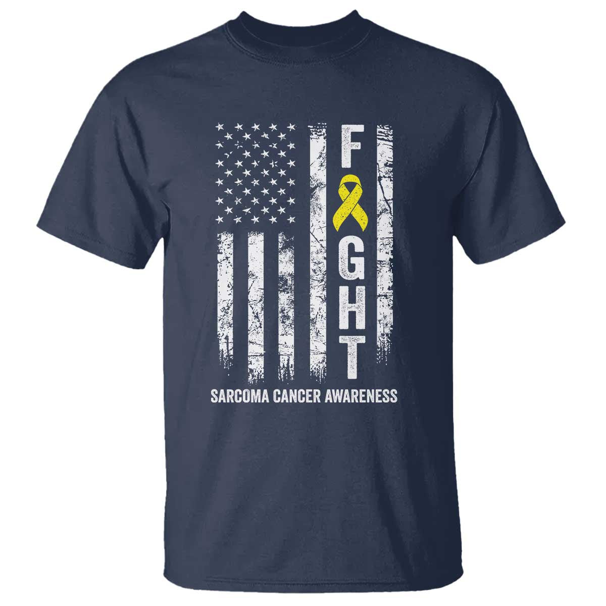 Fight Sarcoma Cancer Awareness T Shirt Yellow Ribbon Vintage American Flag TS11 Navy Print Your Wear