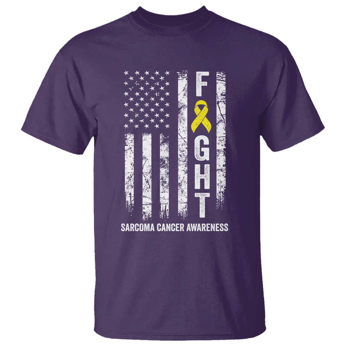 Fight Sarcoma Cancer Awareness T Shirt Yellow Ribbon Vintage American Flag TS11 Purple Print Your Wear