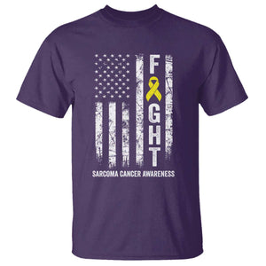 Fight Sarcoma Cancer Awareness T Shirt Yellow Ribbon Vintage American Flag TS11 Purple Print Your Wear