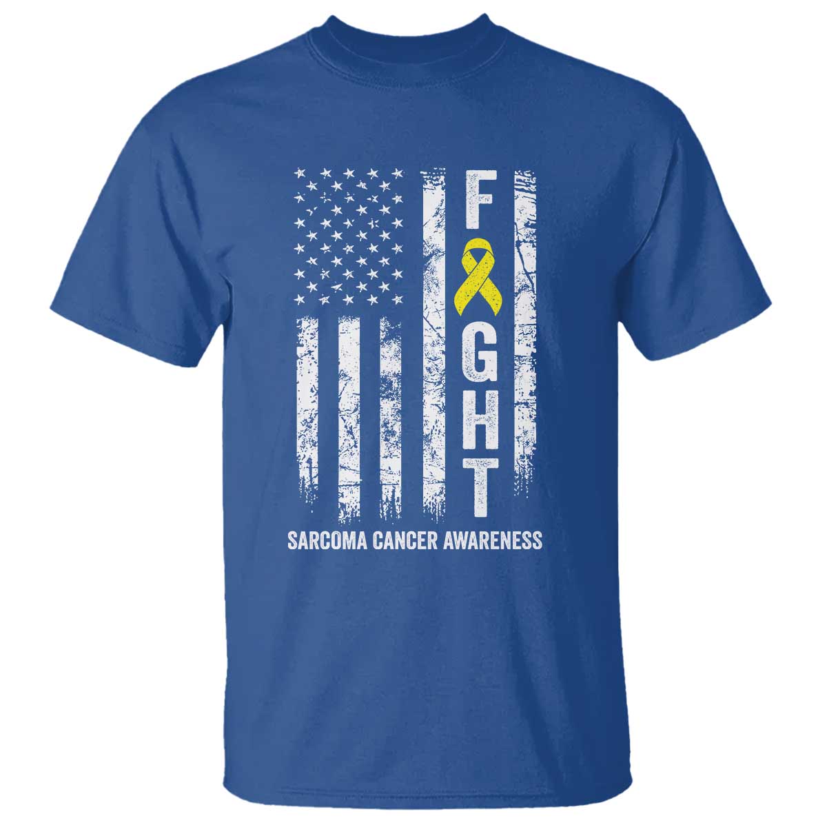 Fight Sarcoma Cancer Awareness T Shirt Yellow Ribbon Vintage American Flag TS11 Royal Blue Print Your Wear