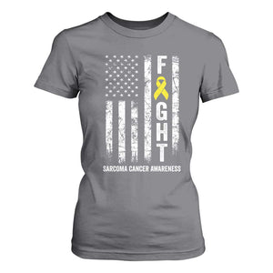 Fight Sarcoma Cancer Awareness T Shirt For Women Yellow Ribbon Vintage American Flag TS11 Charcoal Print Your Wear