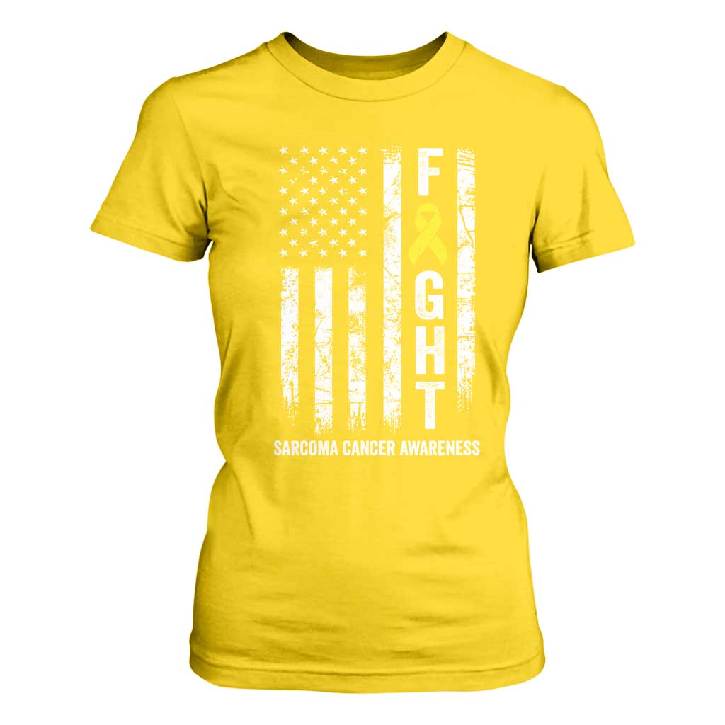 Fight Sarcoma Cancer Awareness T Shirt For Women Yellow Ribbon Vintage American Flag TS11 Daisy Print Your Wear