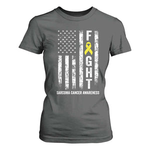 Fight Sarcoma Cancer Awareness T Shirt For Women Yellow Ribbon Vintage American Flag TS11 Dark Heather Print Your Wear