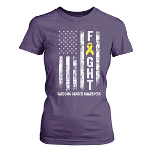 Fight Sarcoma Cancer Awareness T Shirt For Women Yellow Ribbon Vintage American Flag TS11 Purple Print Your Wear
