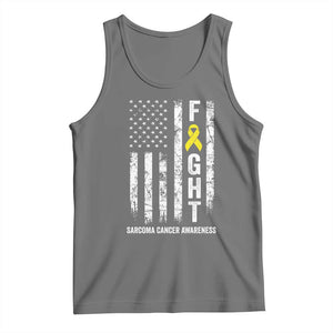 Fight Sarcoma Cancer Awareness Tank Top Yellow Ribbon Vintage American Flag TS11 Black Heather Print Your Wear