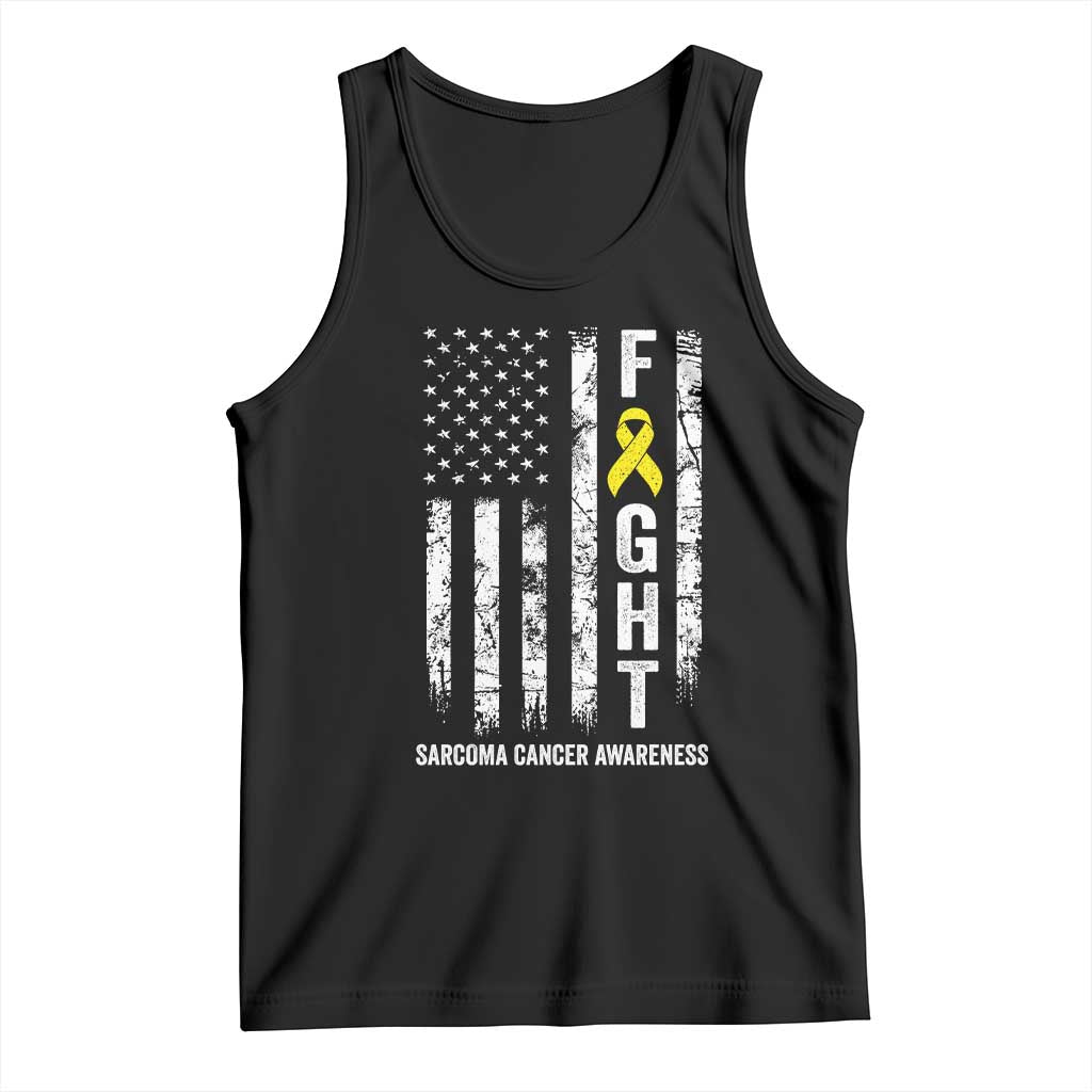 Fight Sarcoma Cancer Awareness Tank Top Yellow Ribbon Vintage American Flag TS11 Black Print Your Wear