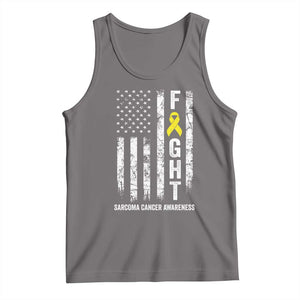 Fight Sarcoma Cancer Awareness Tank Top Yellow Ribbon Vintage American Flag TS11 Deep Heather Print Your Wear