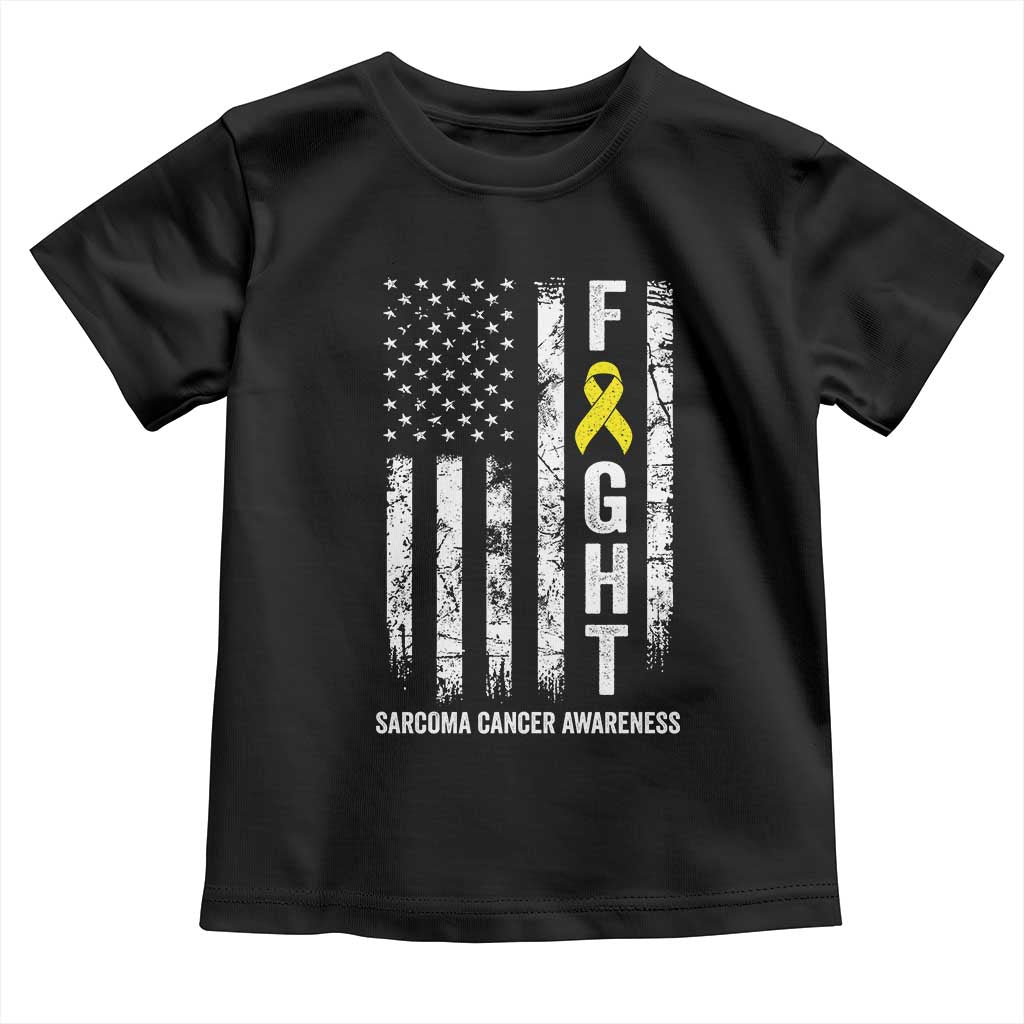 Fight Sarcoma Cancer Awareness Toddler T Shirt Yellow Ribbon Vintage American Flag TS11 Black Print Your Wear