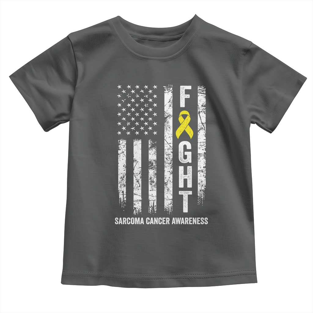 Fight Sarcoma Cancer Awareness Toddler T Shirt Yellow Ribbon Vintage American Flag TS11 Dark Heather Print Your Wear