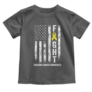 Fight Sarcoma Cancer Awareness Toddler T Shirt Yellow Ribbon Vintage American Flag TS11 Dark Heather Print Your Wear