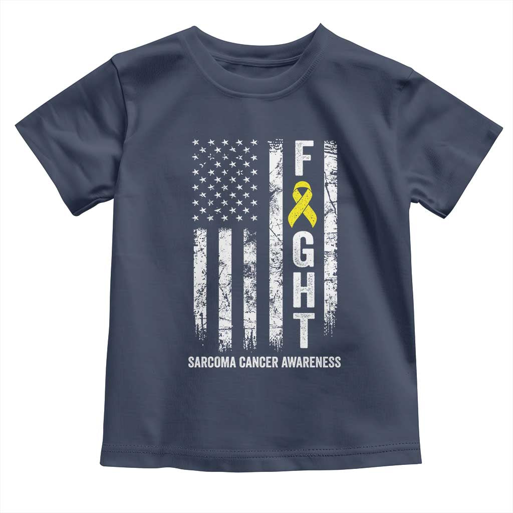 Fight Sarcoma Cancer Awareness Toddler T Shirt Yellow Ribbon Vintage American Flag TS11 Navy Print Your Wear