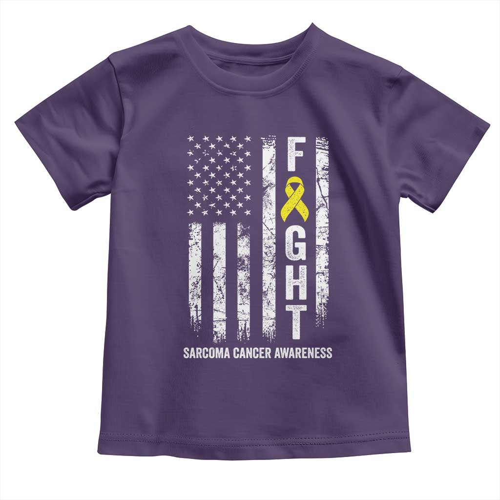 Fight Sarcoma Cancer Awareness Toddler T Shirt Yellow Ribbon Vintage American Flag TS11 Purple Print Your Wear