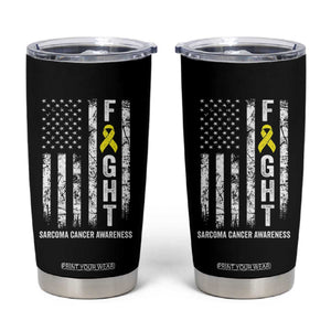 Fight Sarcoma Cancer Awareness Tumbler Cup Yellow Ribbon Vintage American Flag TS11 Black Print Your Wear
