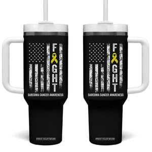 Fight Sarcoma Cancer Awareness Tumbler With Handle Yellow Ribbon Vintage American Flag TS11 One Size: 40 oz Black Print Your Wear