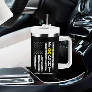 Fight Sarcoma Cancer Awareness Tumbler With Handle Yellow Ribbon Vintage American Flag TS11 Print Your Wear