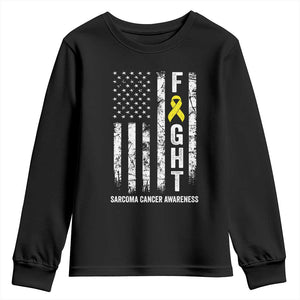 Fight Sarcoma Cancer Awareness Youth Sweatshirt Yellow Ribbon Vintage American Flag TS11 Black Print Your Wear