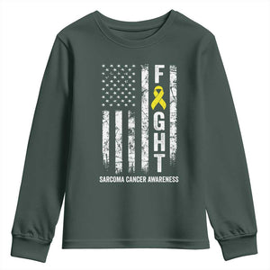 Fight Sarcoma Cancer Awareness Youth Sweatshirt Yellow Ribbon Vintage American Flag TS11 Dark Forest Green Print Your Wear