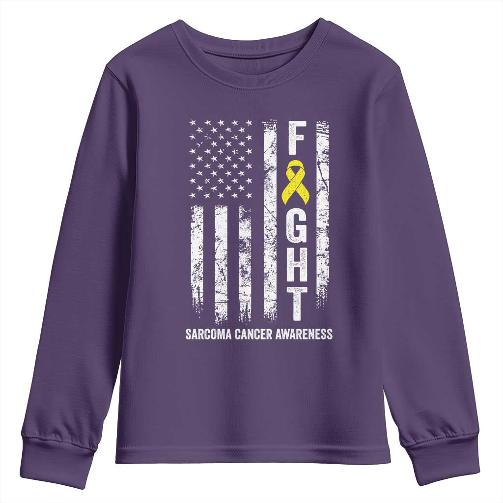 Fight Sarcoma Cancer Awareness Youth Sweatshirt Yellow Ribbon Vintage American Flag TS11 Purple Print Your Wear