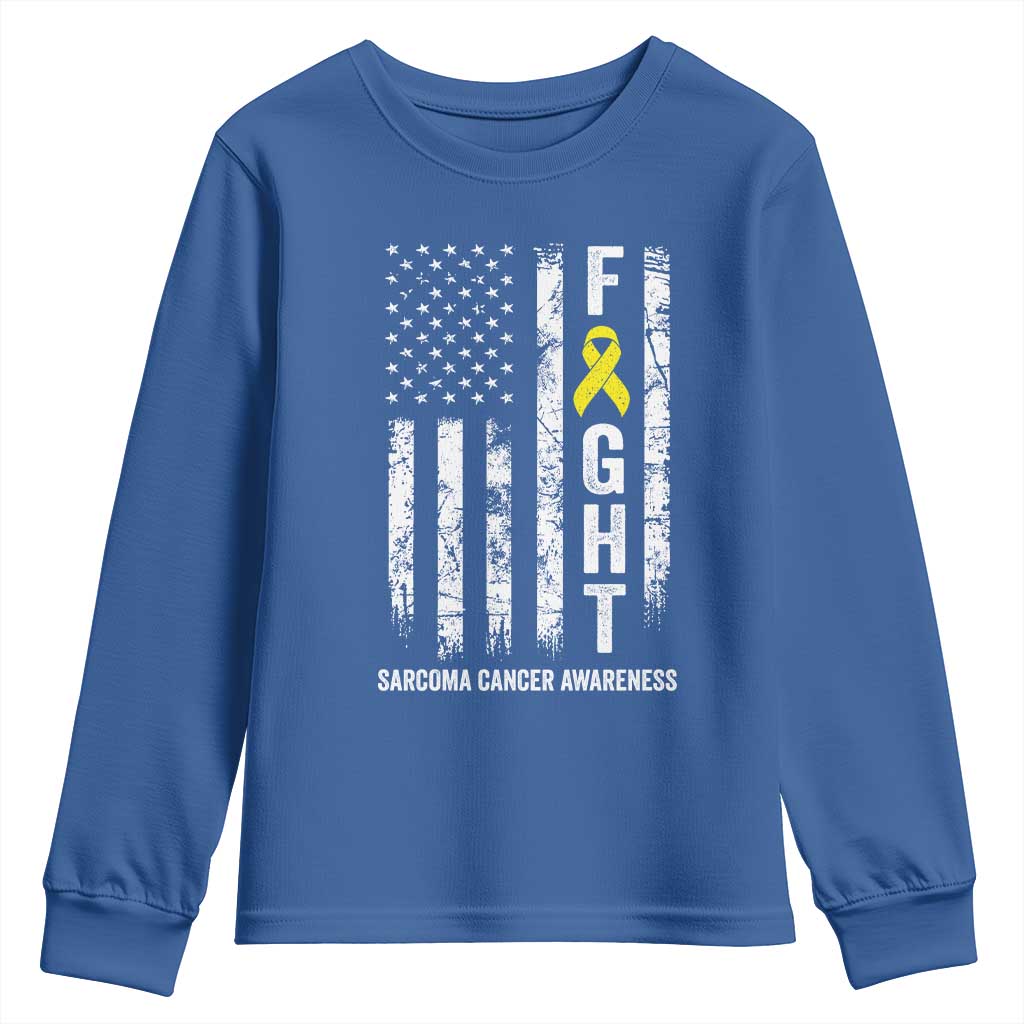 Fight Sarcoma Cancer Awareness Youth Sweatshirt Yellow Ribbon Vintage American Flag TS11 Royal Blue Print Your Wear