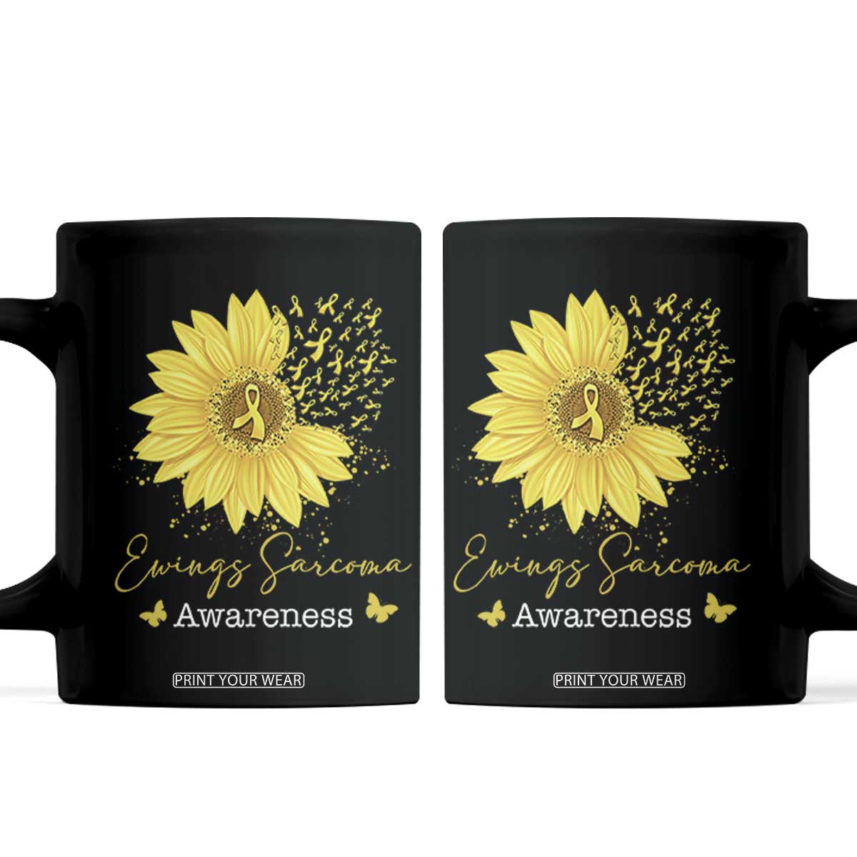 Ewings Sarcoma Awareness Coffee Mug Yellow Flower Petal Ribbons Sunflower TS11 Black Print Your Wear