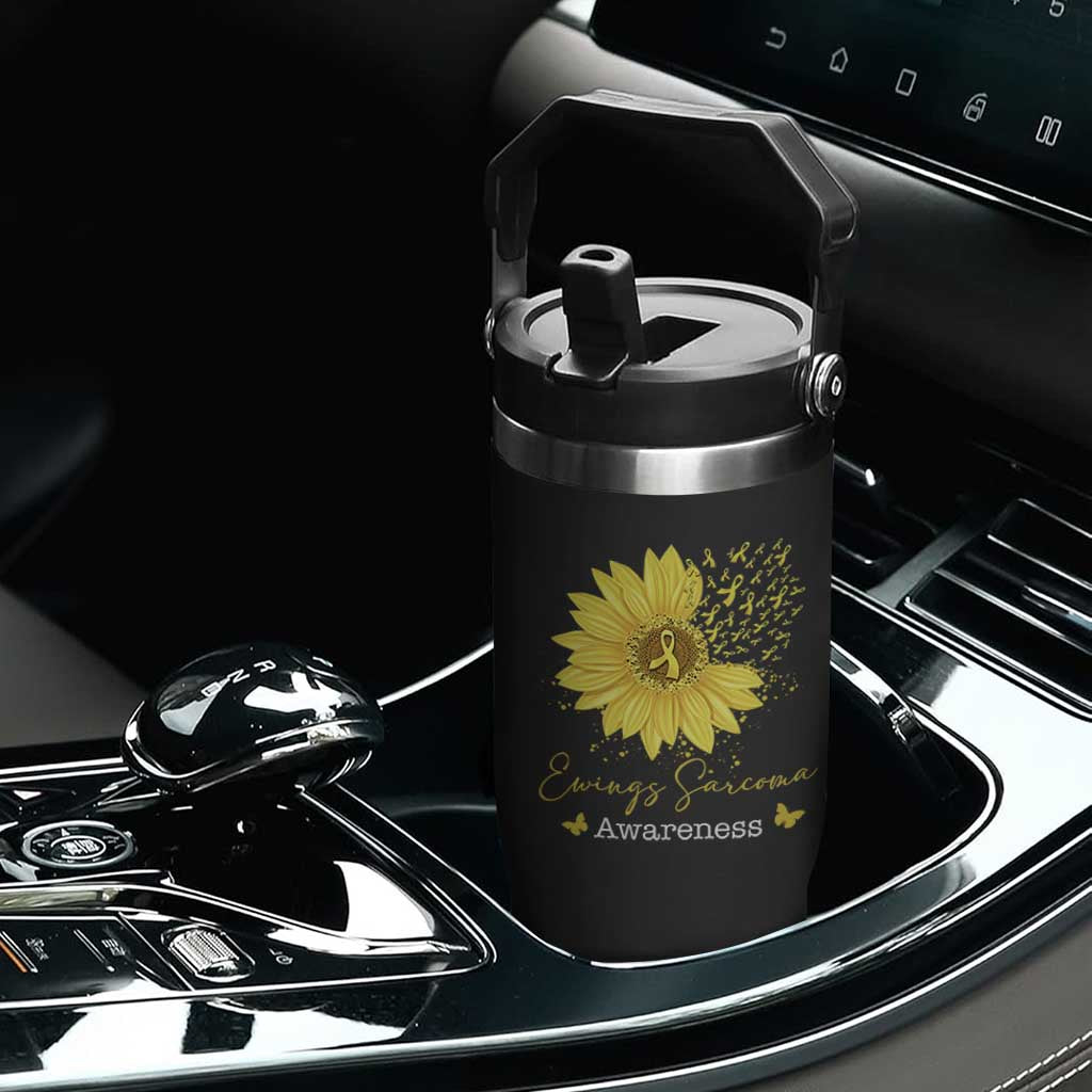Ewings Sarcoma Awareness Flip Straw Tumbler Yellow Flower Petal Ribbons Sunflower TS11 Print Your Wear