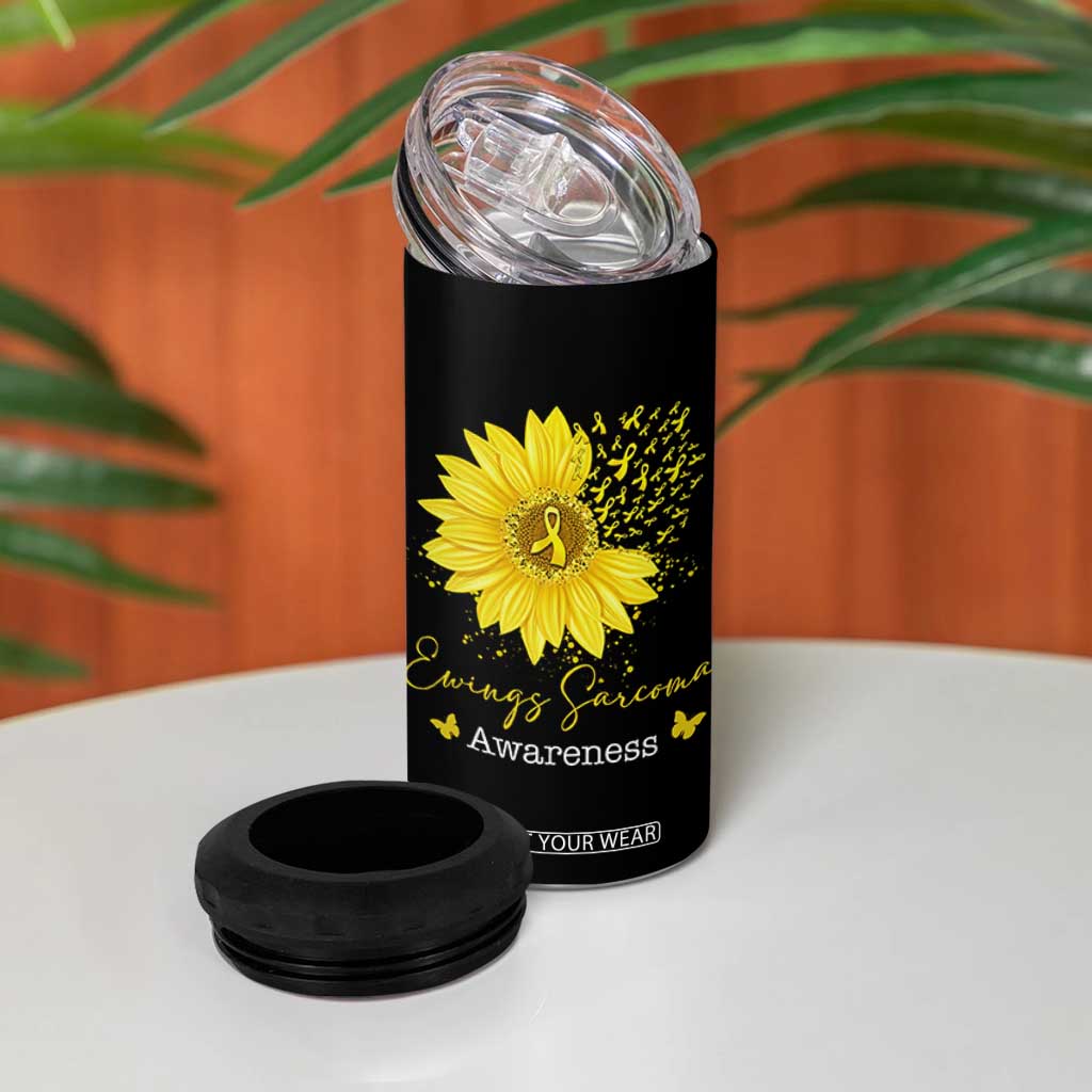 Ewings Sarcoma Awareness 4 in 1 Can Cooler Tumbler Yellow Flower Petal Ribbons Sunflower TS11 Print Your Wear
