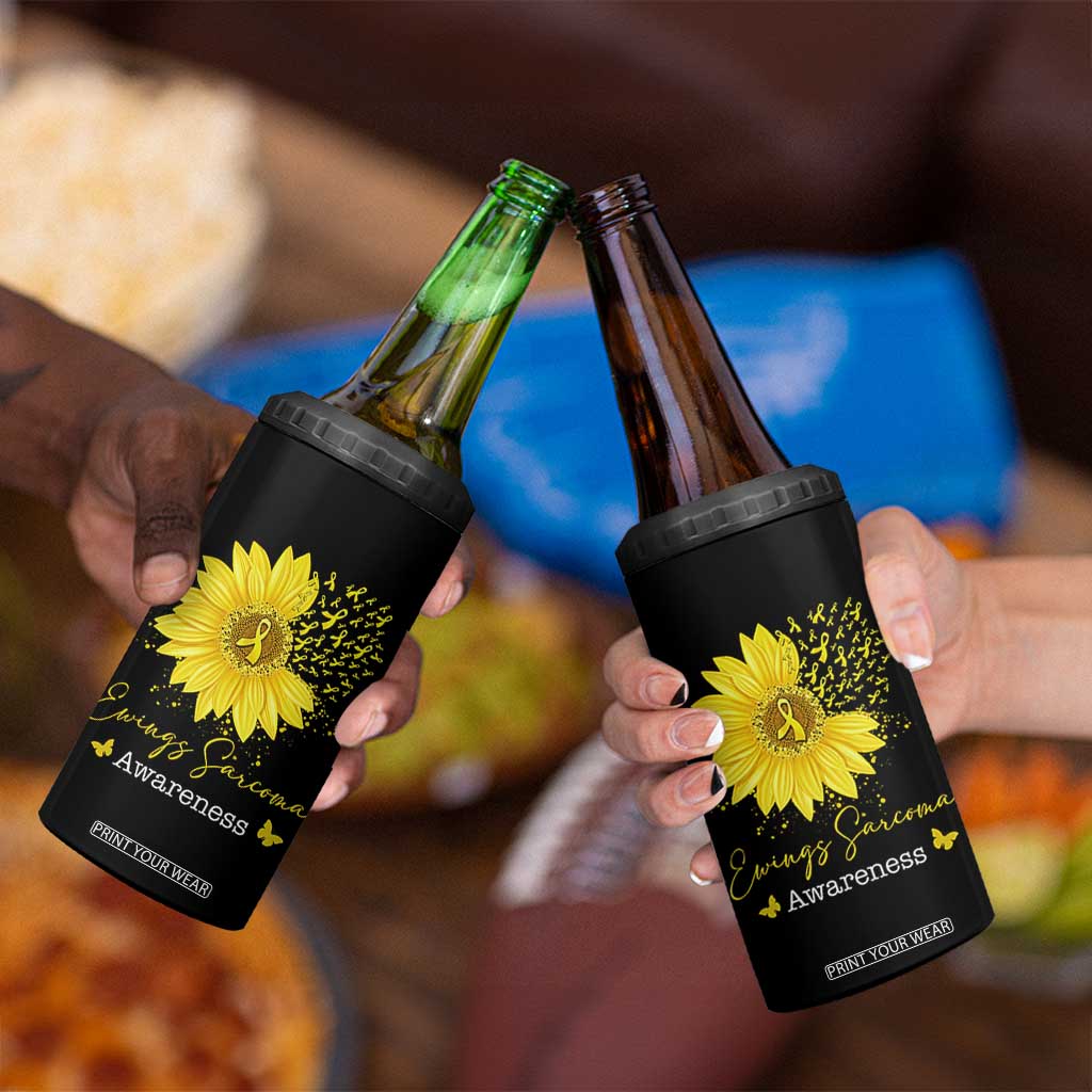 Ewings Sarcoma Awareness 4 in 1 Can Cooler Tumbler Yellow Flower Petal Ribbons Sunflower TS11 Print Your Wear