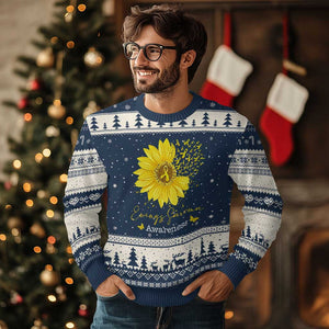 Ewings Sarcoma Awareness Ugly Christmas Sweater Yellow Flower Petal Ribbons Sunflower TS11 Navy Beige Print Your Wear