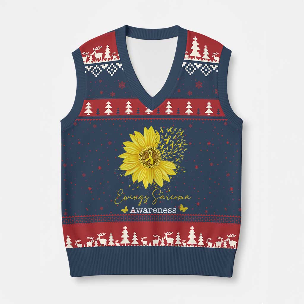 Ewings Sarcoma Awareness V-Neck Knit Sweater Vest Yellow Flower Petal Ribbons Sunflower TS11 Navy Red Print Your Wear
