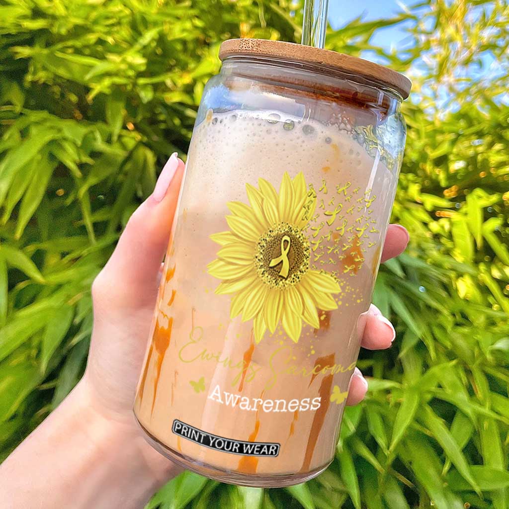 Ewings Sarcoma Awareness Glass Can Yellow Flower Petal Ribbons Sunflower TS11 Black Print Your Wear