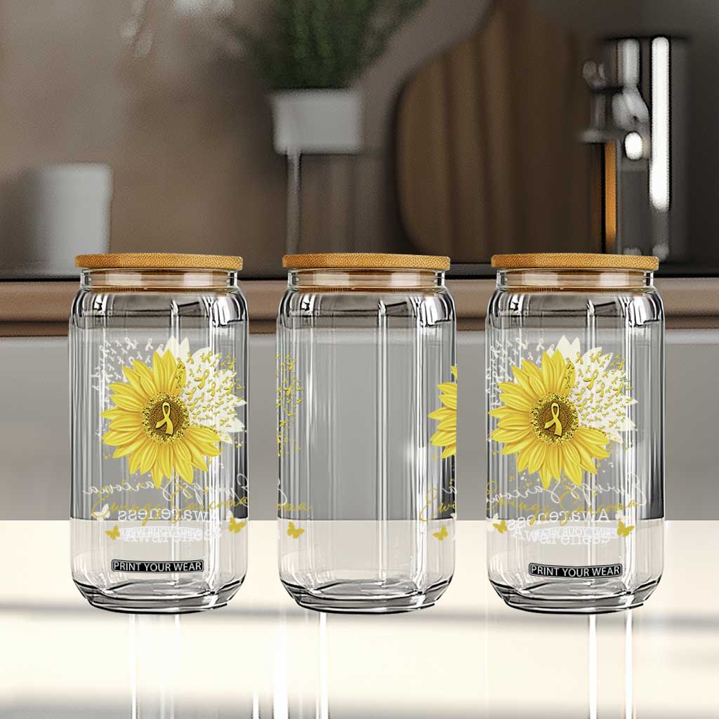 Ewings Sarcoma Awareness Glass Can Yellow Flower Petal Ribbons Sunflower TS11 Print Your Wear