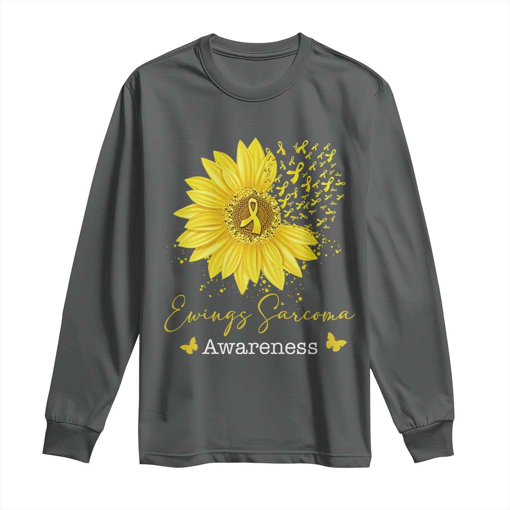 Ewings Sarcoma Awareness Long Sleeve Shirt Yellow Flower Petal Ribbons Sunflower TS11 Dark Heather Print Your Wear