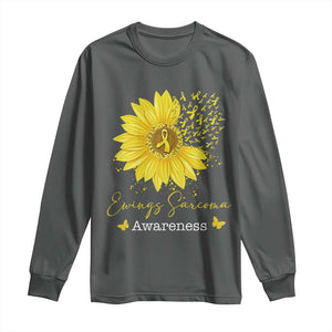 Ewings Sarcoma Awareness Long Sleeve Shirt Yellow Flower Petal Ribbons Sunflower TS11 Dark Heather Print Your Wear