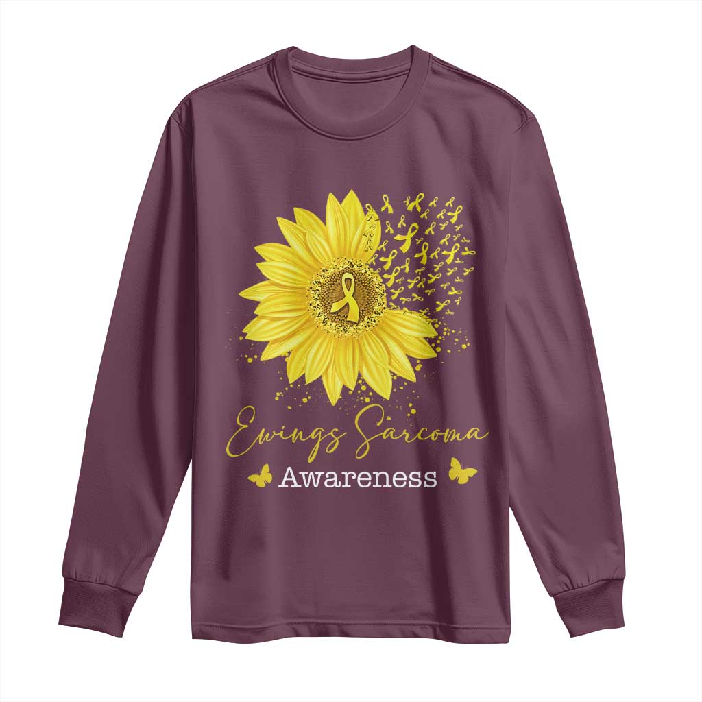 Ewings Sarcoma Awareness Long Sleeve Shirt Yellow Flower Petal Ribbons Sunflower TS11 Maroon Print Your Wear
