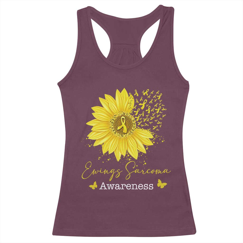 Ewings Sarcoma Awareness Racerback Tank Top Yellow Flower Petal Ribbons Sunflower TS11 Maroon Print Your Wear