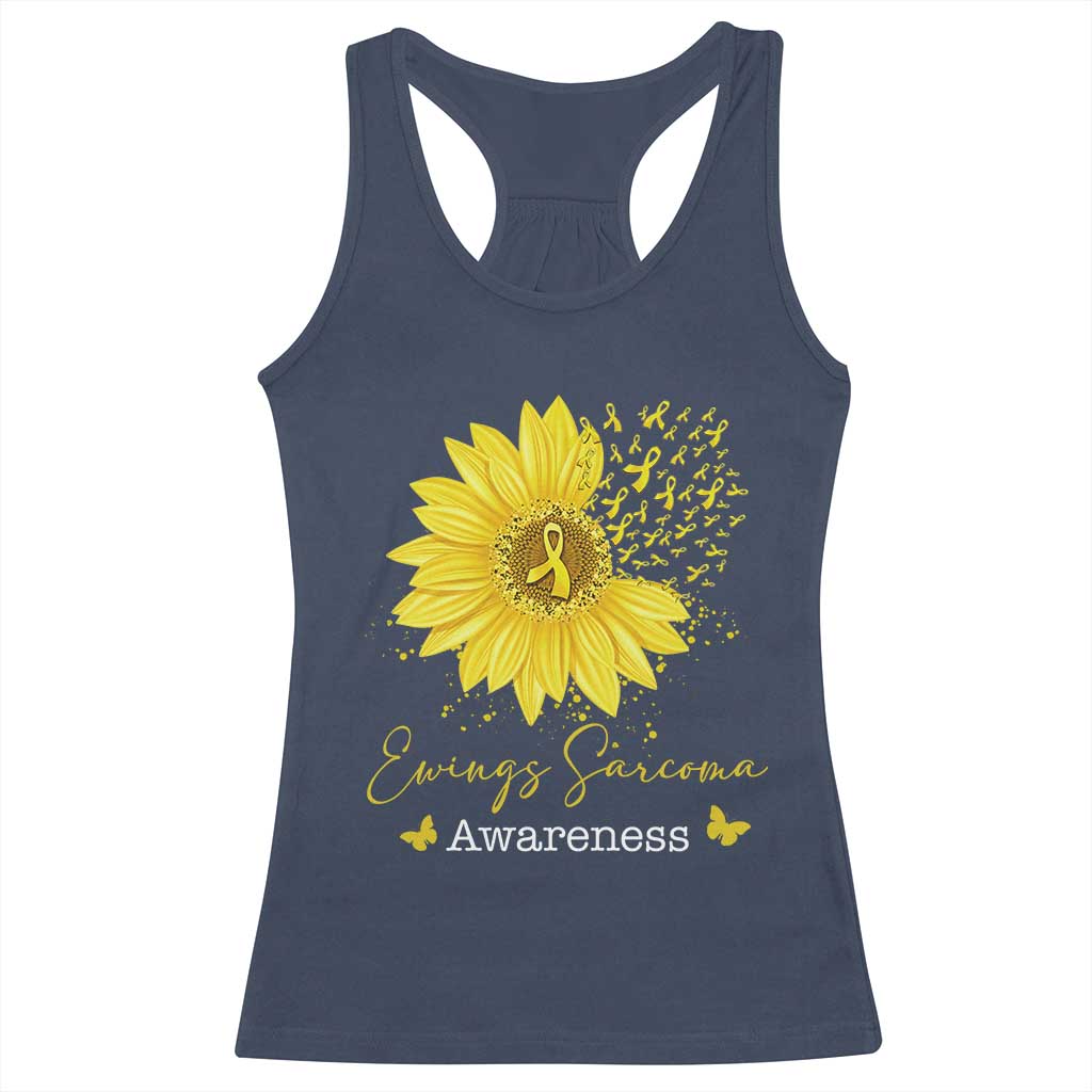 Ewings Sarcoma Awareness Racerback Tank Top Yellow Flower Petal Ribbons Sunflower TS11 Navy Print Your Wear