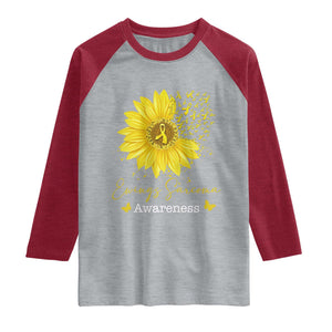 Ewings Sarcoma Awareness Raglan Shirt Yellow Flower Petal Ribbons Sunflower TS11 Heather Gray Heather Red Print Your Wear