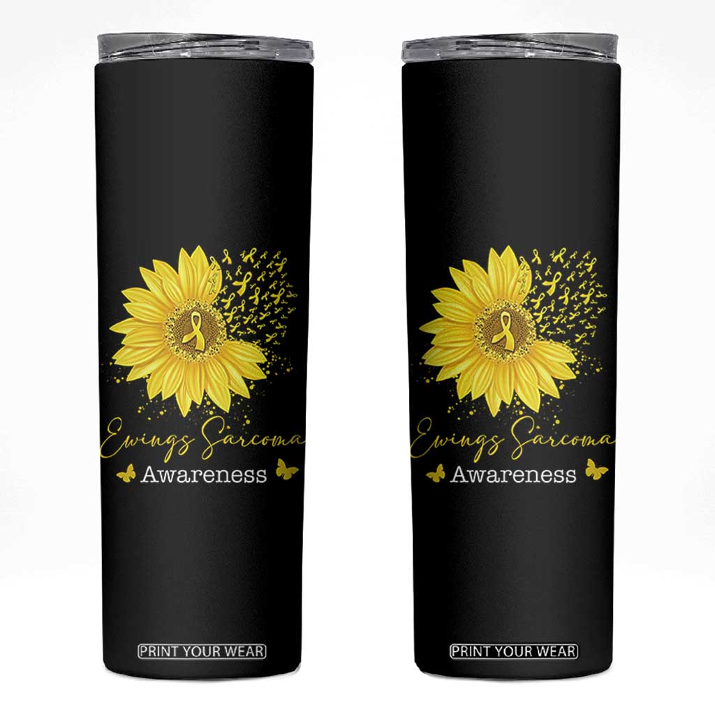 Ewings Sarcoma Awareness Skinny Tumbler Yellow Flower Petal Ribbons Sunflower TS11 Black Print Your Wear