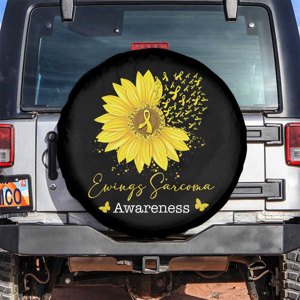 Ewings Sarcoma Awareness Spare Tire Cover Yellow Flower Petal Ribbons Sunflower TS11 No hole Black Print Your Wear