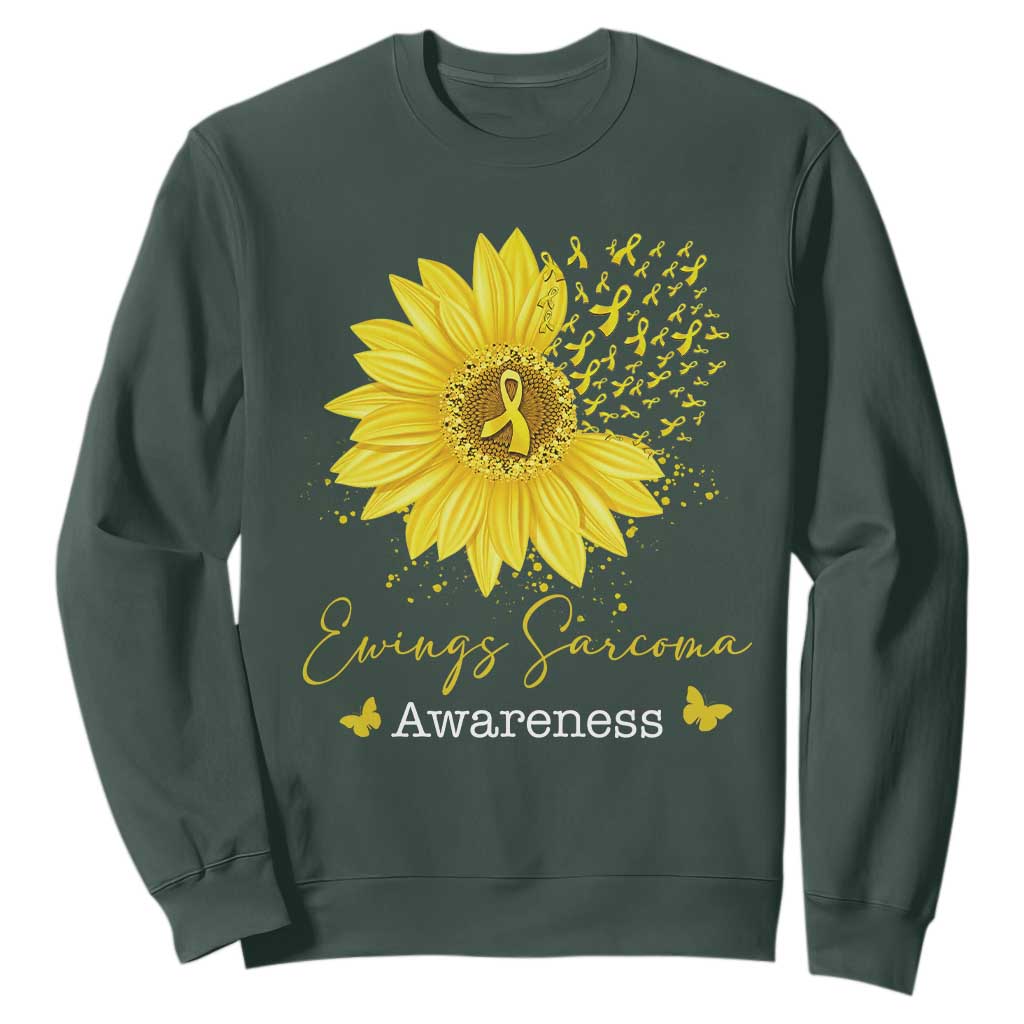 Ewings Sarcoma Awareness Sweatshirt Yellow Flower Petal Ribbons Sunflower TS11 Dark Forest Green Print Your Wear