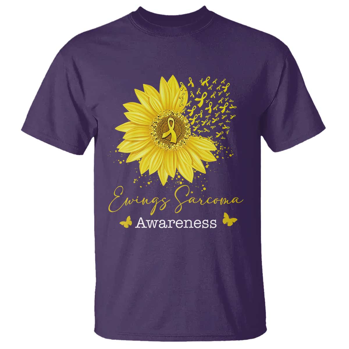 Ewings Sarcoma Awareness T Shirt Yellow Flower Petal Ribbons Sunflower TS11 Purple Print Your Wear