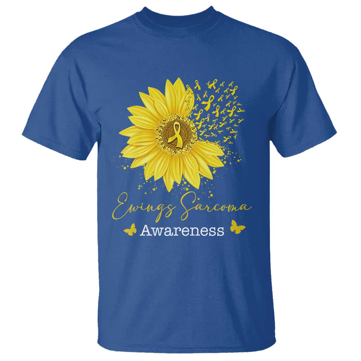 Ewings Sarcoma Awareness T Shirt Yellow Flower Petal Ribbons Sunflower TS11 Royal Blue Print Your Wear