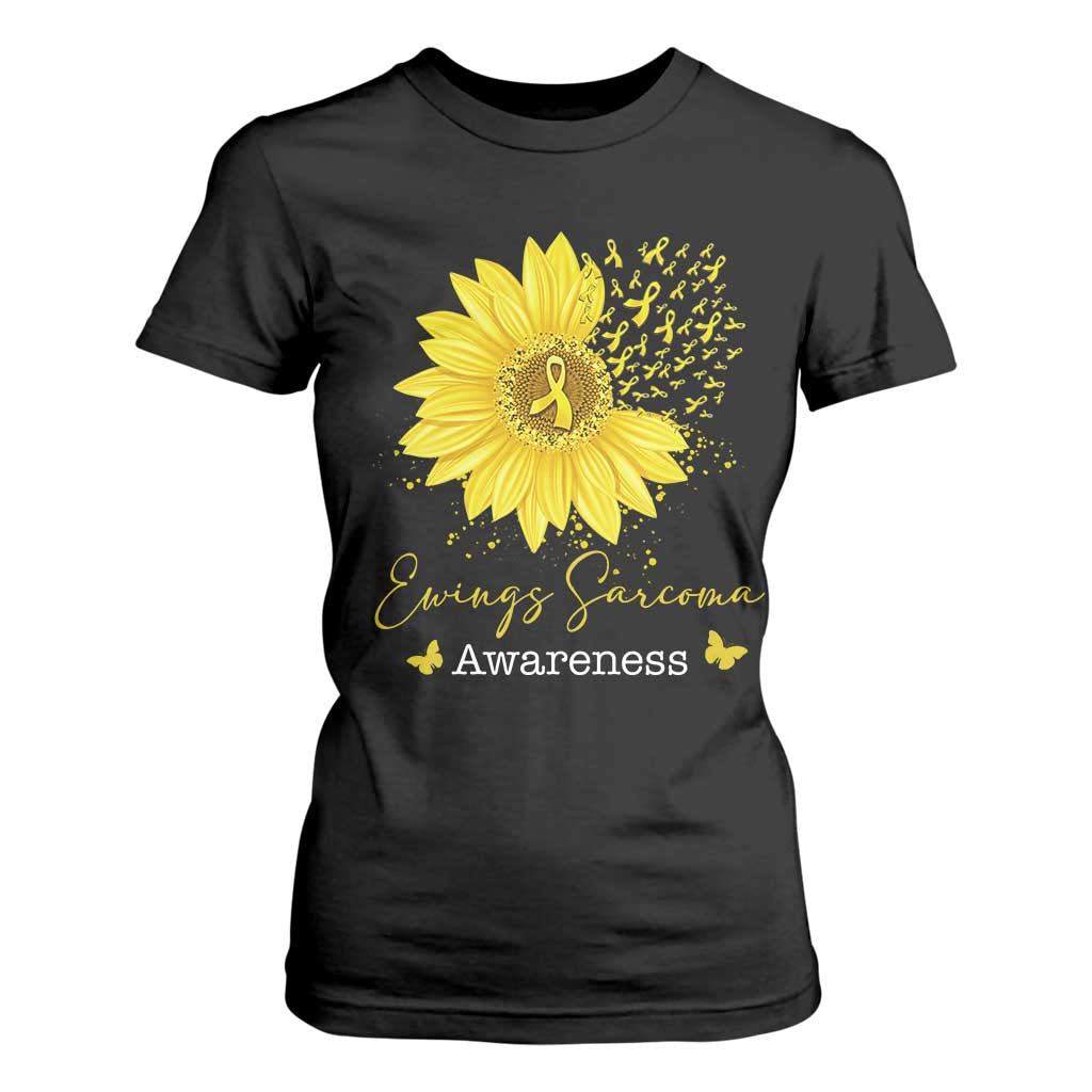 Ewings Sarcoma Awareness T Shirt For Women Yellow Flower Petal Ribbons Sunflower TS11 Black Print Your Wear
