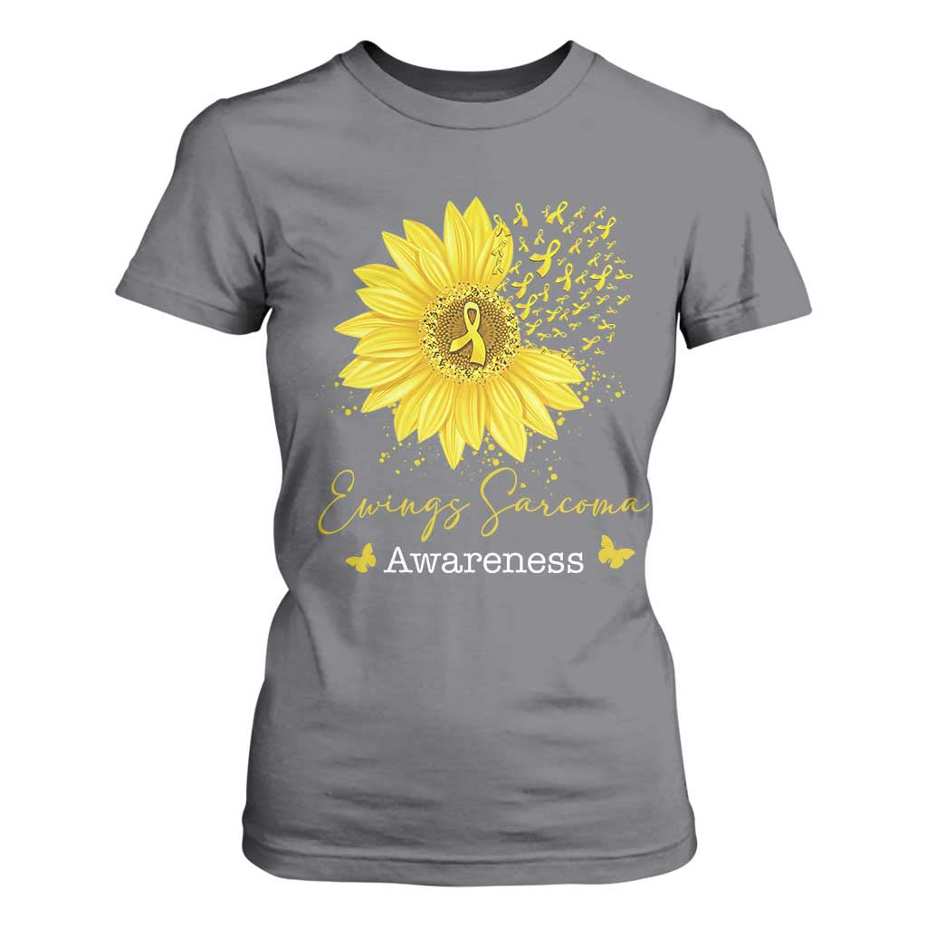 Ewings Sarcoma Awareness T Shirt For Women Yellow Flower Petal Ribbons Sunflower TS11 Charcoal Print Your Wear
