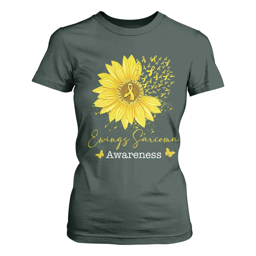Ewings Sarcoma Awareness T Shirt For Women Yellow Flower Petal Ribbons Sunflower TS11 Dark Forest Green Print Your Wear