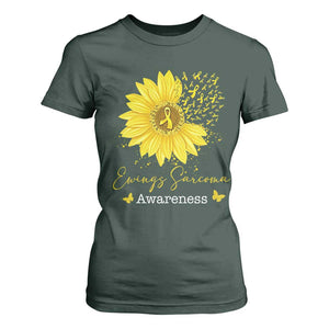 Ewings Sarcoma Awareness T Shirt For Women Yellow Flower Petal Ribbons Sunflower TS11 Dark Forest Green Print Your Wear